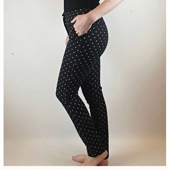 Cue Australia Black Straight Leg Pants White Polka Dots Size 6 EUC Cigarette - Picture 4 of 13
